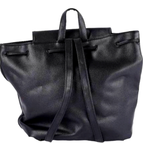 Victoria's Secret Solid Black Faux Pebble Leather Drawstring Backpack Bag - Picture 9 of 16